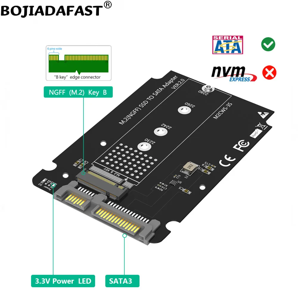 SATA 3.0 22PIN Connector to NGFF M.2 2280 M2 SATA Adapter Card Aluminum SSD Enclosure Case