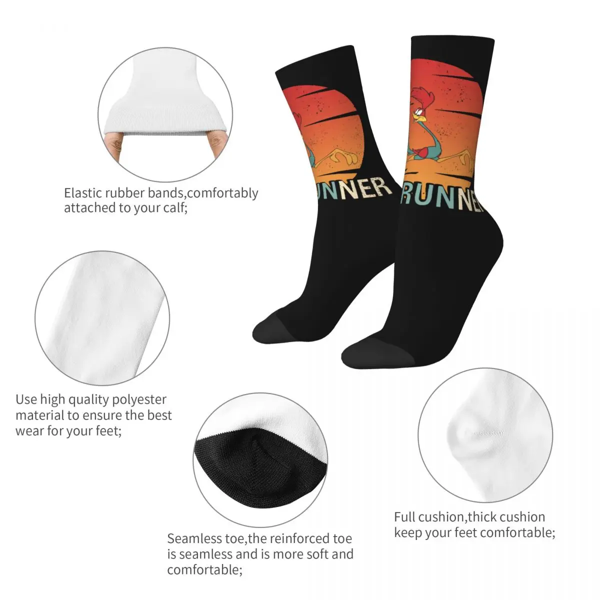 Autumn Winter Casual Men's Women's Vintage Retro Roadrunner Silhouette Socks Non-slip Basketball Socks