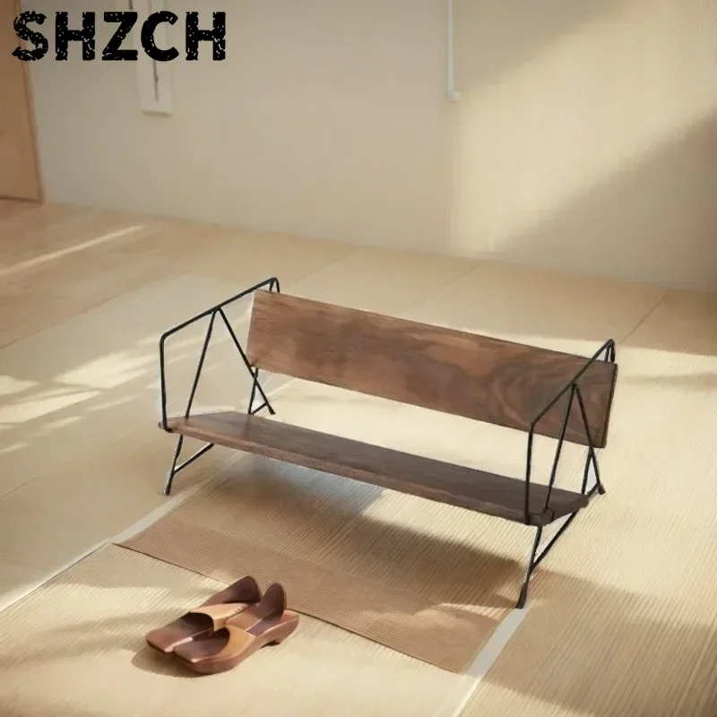 Nordic Vintage Book Holder Bench-style Bookshelf Black Walnut Storage Rack Sleek Desktop Organizer Stylish Magazine Stand