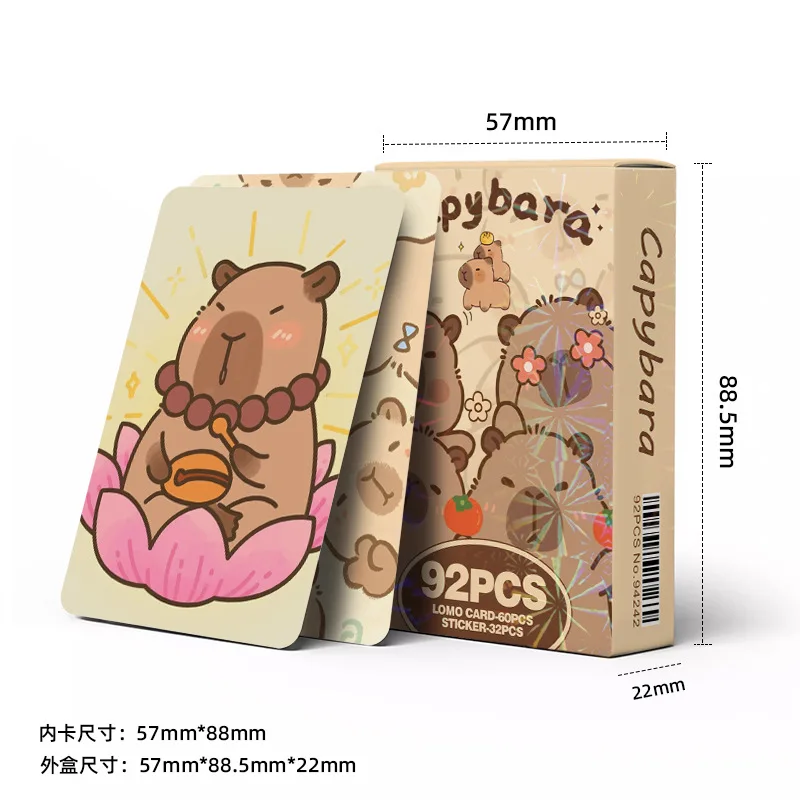 Capybara-tarjeta de impresión de doble cara de dibujos animados para niños, tarjetas Lomo de dibujos animados, tarjetas de colección de regalo HD, 92 piezas