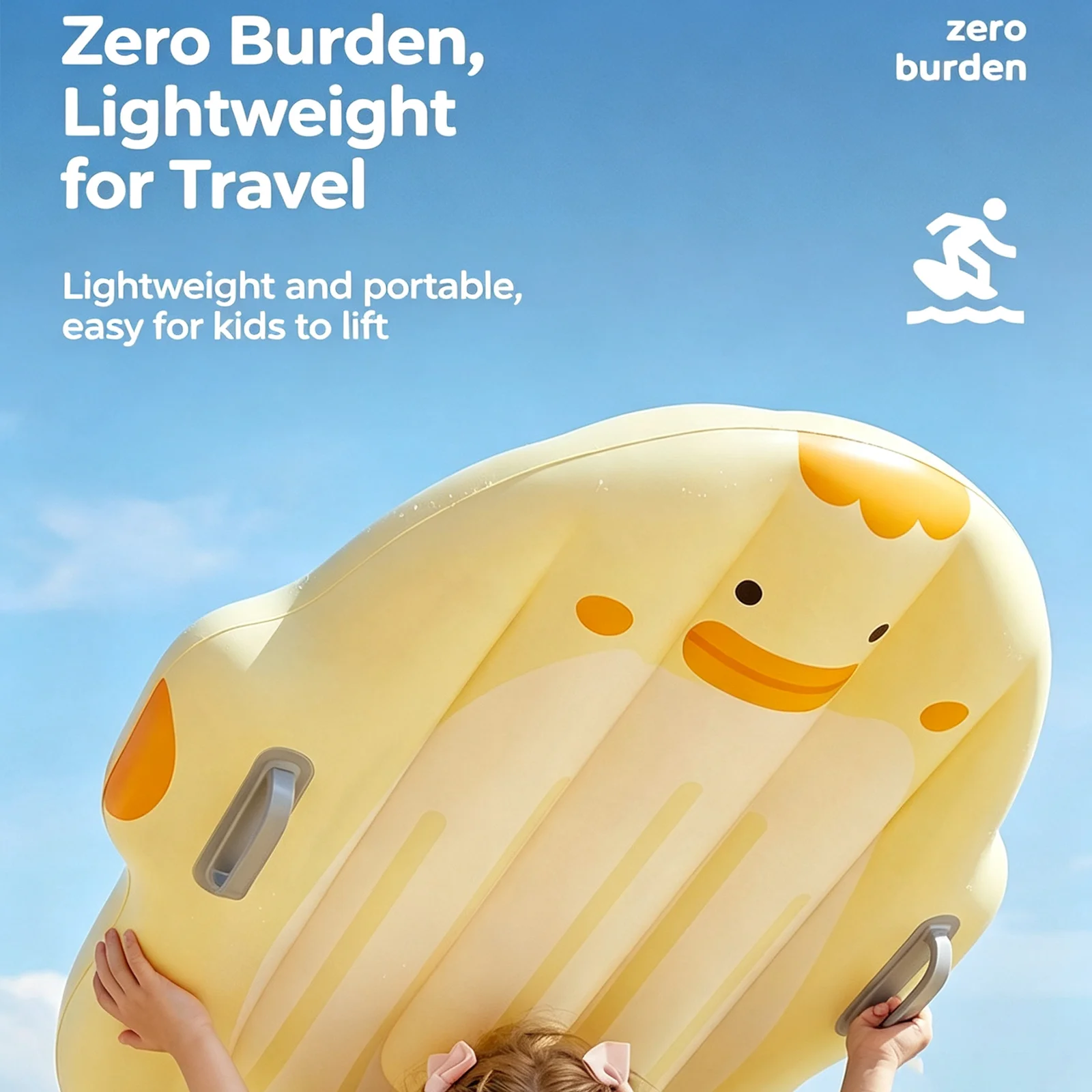 Kids Inflatable Duck Surfboard with Double Handles, Leak-Proof Water Float for Toddlers Pool & Beach Fun view 3