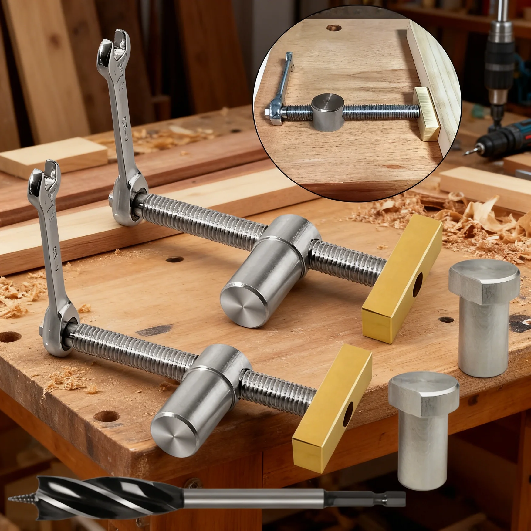 Adjustable Woodworking Desktop Quick Clamp Set, Light‑Duty Carpentry Fixed Clip, Workbench Mount Clamp for 19mm / 20mm Holes
