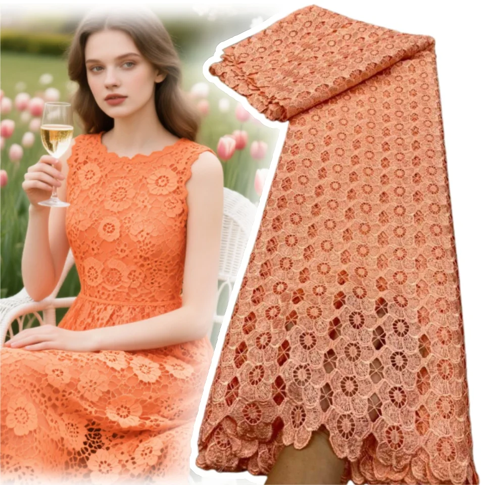 

Синий 2026 нигерийский высококачественный тюль, кружевная ткань для шитья свадебного платья, шифон, гипюр, вышивка, хлопок, 5 ярдов, 1886