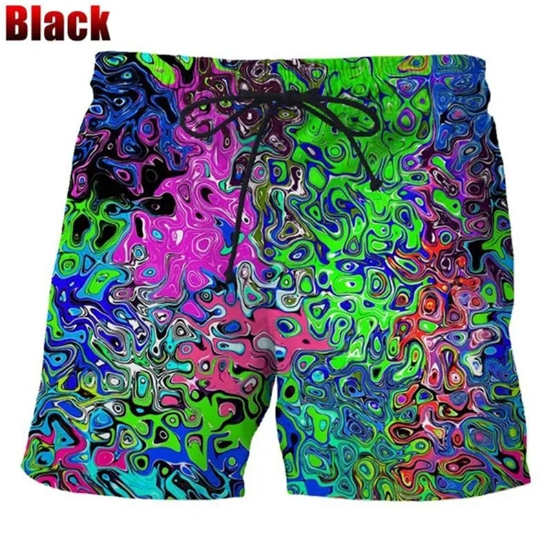 New Summer Colorful Gradient 3D Pattern Abstract Art Men's Shorts Hawaiian Beach Swim Shorts Loose Quick Dry Sports Shorts