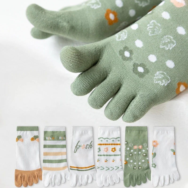 

5 Pairs Five-finger Socks Girl Summer Thin Cotton Socks Short Tube Flowers Sweat-absorbing Women Toe Socks