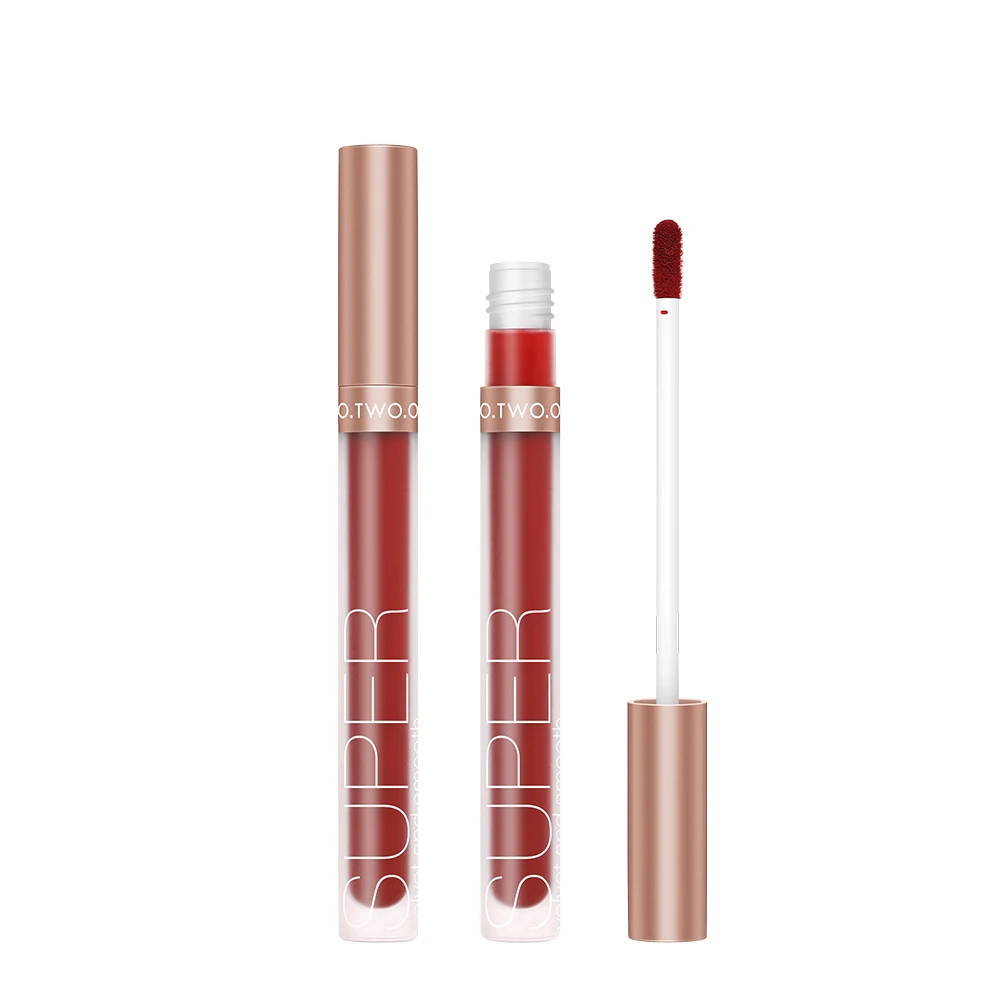 Brilho labial matte super macio para mulheres, não pegajoso, batom vermelho e marrom sexy, lábios impermeáveis cosméticos