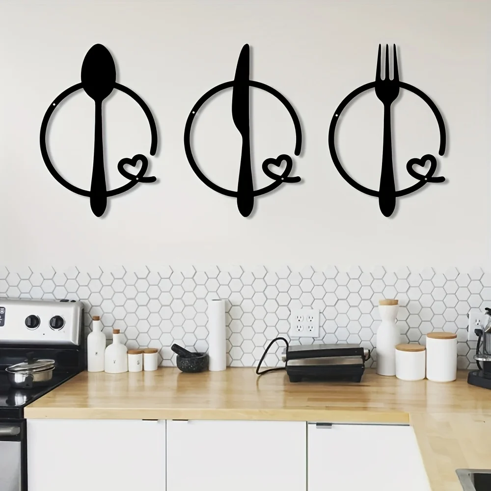 CIFBUY Metal Wall Art Set 3Pcs Fork Spoon Knife Cutlery Decor Kitchen Hanging Sign Vintage Home Room Accessories