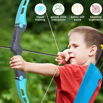 1pc52cm Bow and Arrow Children Toy Outdoor Shooting Practice Toy with Target Multiplayer Competition Sport Birthday Gift for Kid