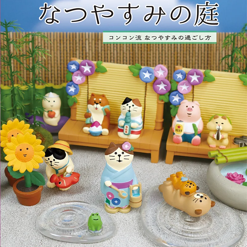 Summer Zakka Cat Figurine Sunflower Cute Animals Watermelon Resin Craft Ornament Toys Miniatures Car Desk Home Decoration Gifts