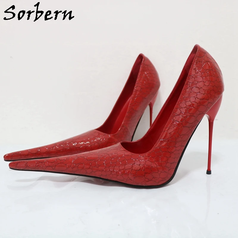 

Sorbern 14Cm Red Stone Women Pump Metal High Heel Pointed Toe Slip On Custom Stilettos Fetish Night Club Footwear Shoes