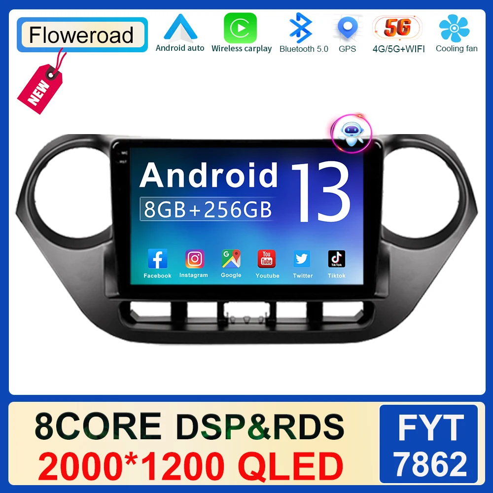 2K SCREEN For Hyundai i10 2 2013 - 2016 Multimedia Video Player Navigation Wireless Carplay No 2din 2 din dvd GPS 8G+256G WIFI