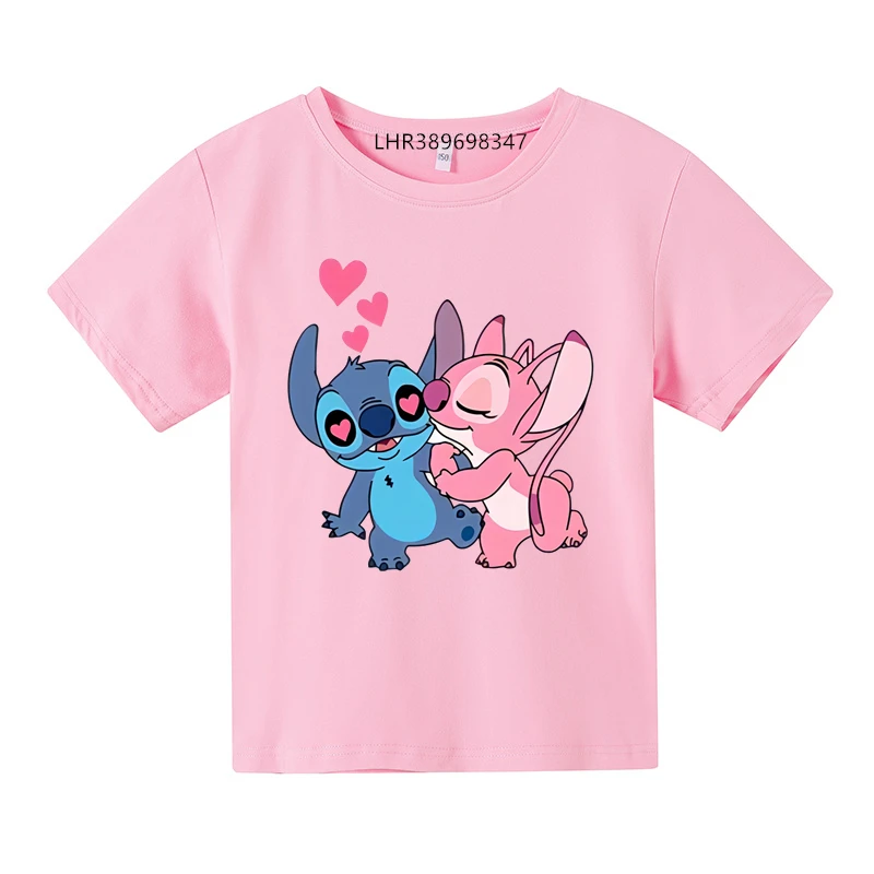 

Anime Print Tshirt Stitch Summer round neck Children's T-shirt Tops Boys Girls age 3-12 Short Sleeve Casual Stitch