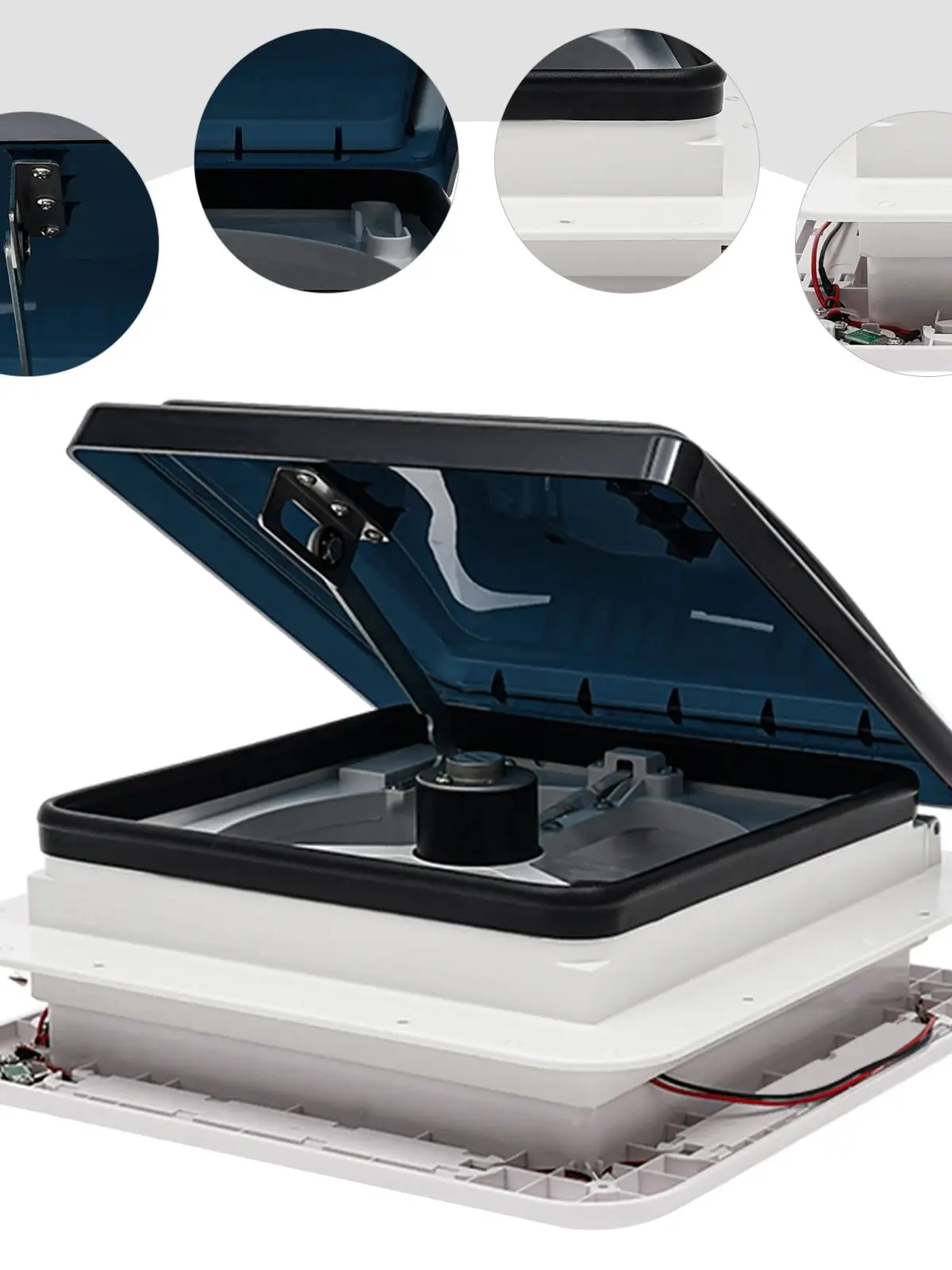 12V Caravan Ventilatie Dakraam RV Fan Vent Camper Afzuigventilator Douche Dak 280x280mm met LED Licht - afbeelding 2