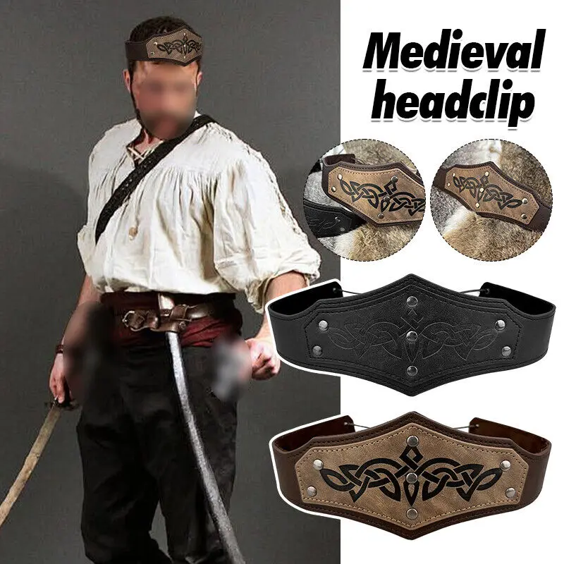 

Medieval Warrior Headband Retro Renaissance Adjustable Headband Unisex PU Leather Head Ring Cosplay Headwear Prop Hair Hoop