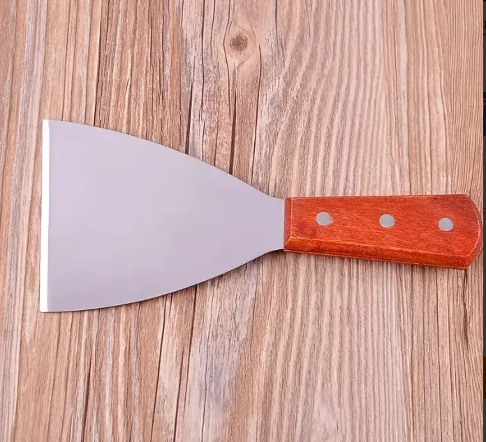 Set di 2 spatole grandi in acciaio inossidabile per grigliare, cucinare lastre di ferro, pizza, bistecche, manico in legno, spatola scanalata, cucina