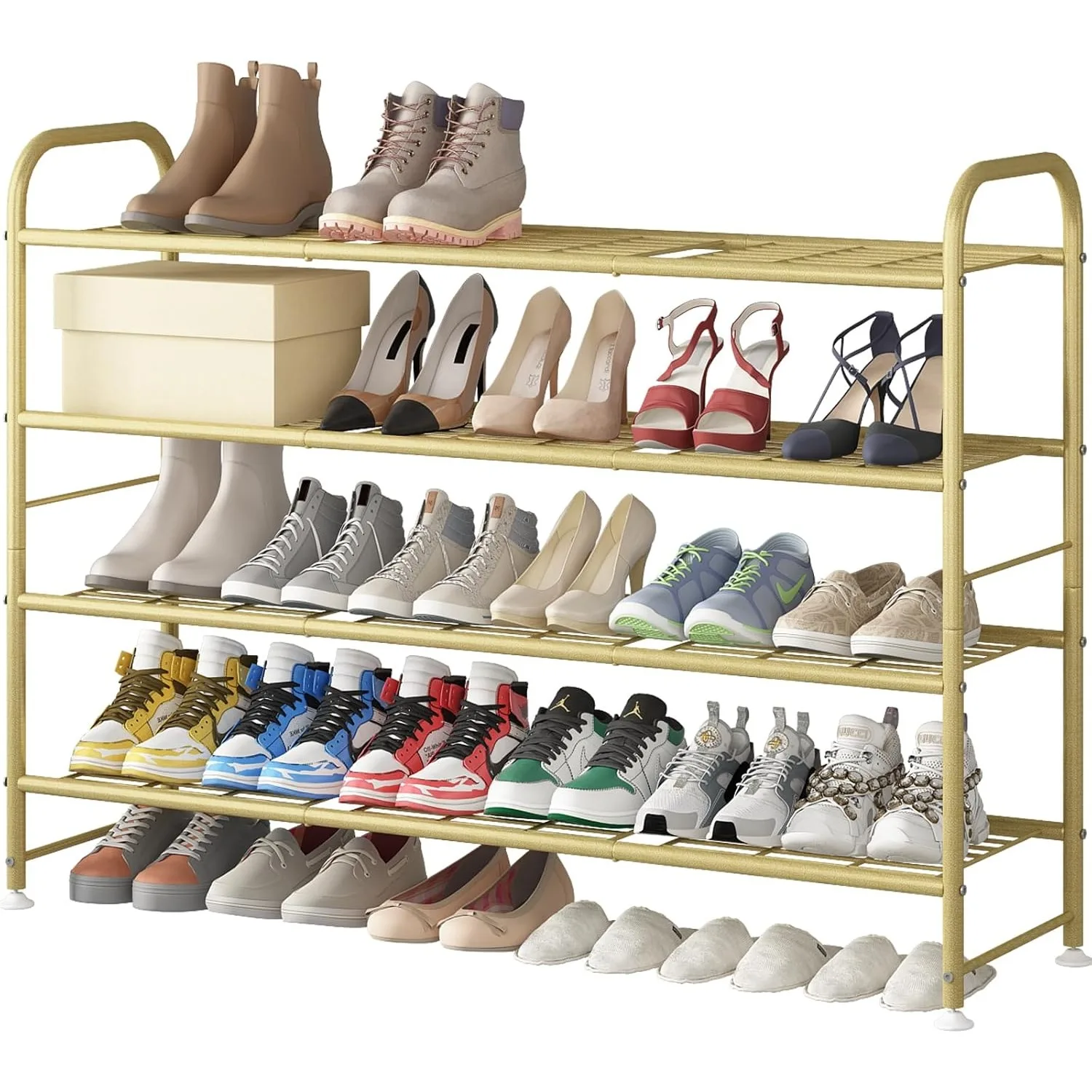 

Shoe Rack 4 Tier Storage Organizer for Closet Entryway Metal Gold