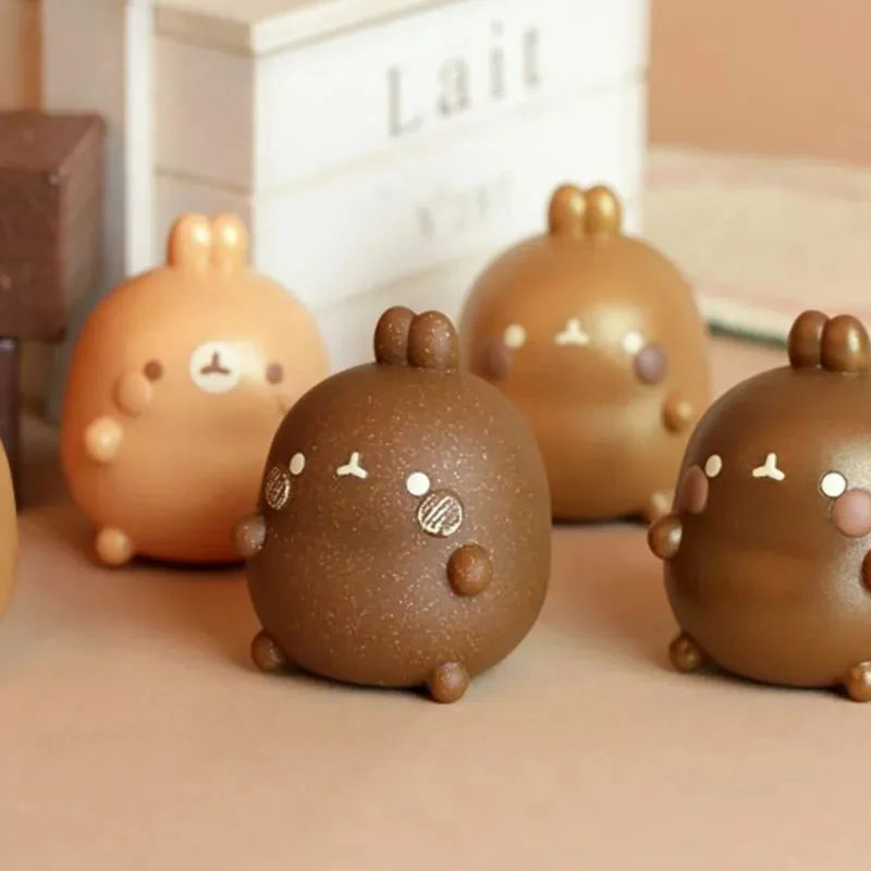 Cute TOMY X Molangs Action Figures Toys Chocolate Mo-Langs Rabbits Series Anime Figures Kids Gifts Collectible Dolls