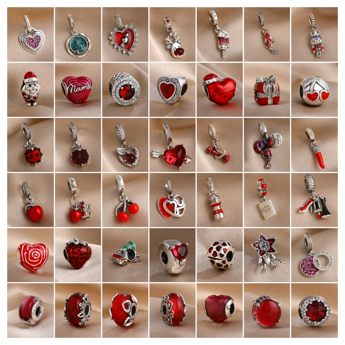 Valentine's Day S925Silver Red Lipstick High Heels Apple Cherry Pendant,Suitable for Bracelet Necklace DIY Charm Women's Jewelry