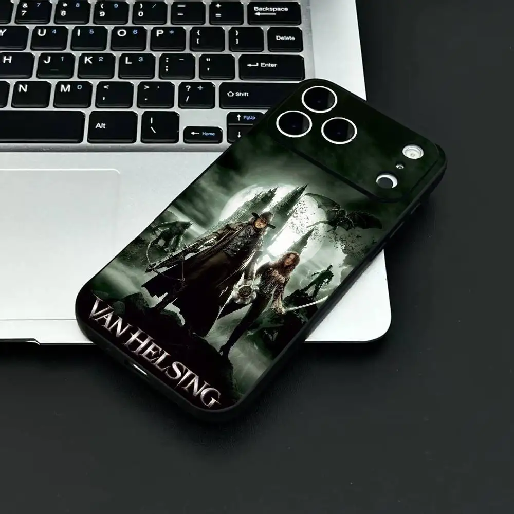 Etui na telefon Movie V-Van Helsing, modne, czarne, matowe etui z TPU na iPhone'a 12-17. Malowany sprayem UV wzór, odporny na upadki, do codziennego użytku P