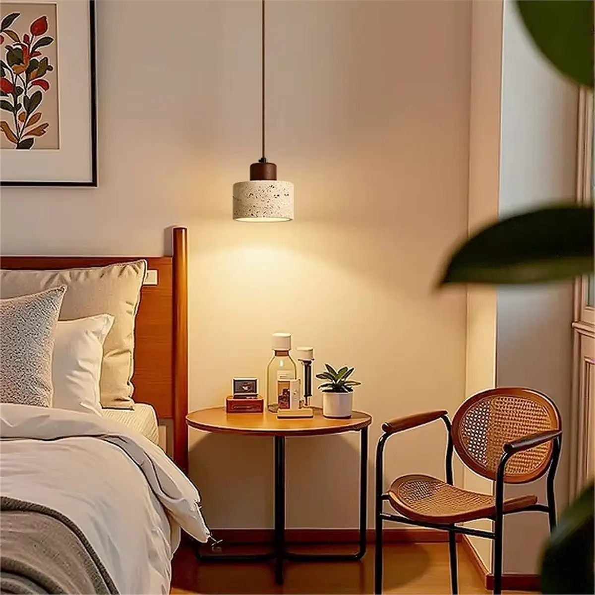 AA19 Travertine LED Pendant Lights Fixtures Bedroom Balcony Wood Stone Industrial Vintage Hanging Lamp