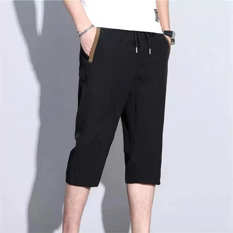 شورت رجالي صيفي رقيق وفضفاض سريع الجفاف من Ice Silk، شورت رياضي عصري بطول 7/8، مستقيم بطول الركبة، سروال غير رسمي فضفاض مناسب...