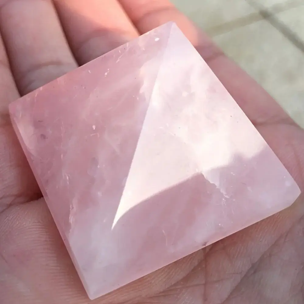 Natural Rose Quartz Gemstone Pyramid Reiki Healing Gemstone Crystal Feng Shui Specimen for Home Decor Gift for Her