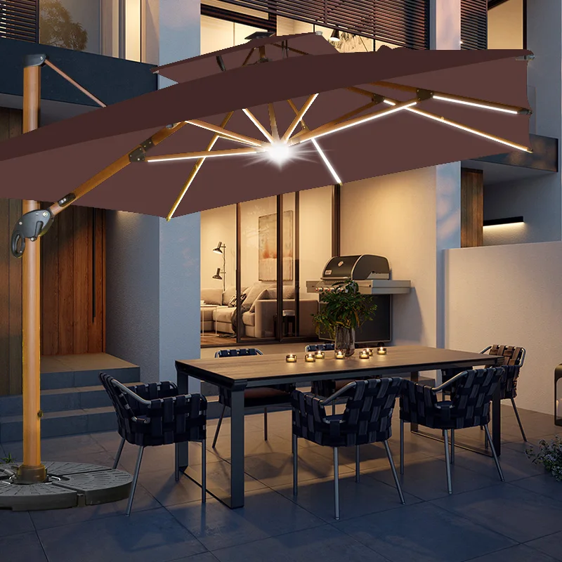 

Outdoor Big Size 3*4 Patio Umbrella Solar High End Parasol Umbrellas Durable Aluminum Waterproof Roman Umbrellas