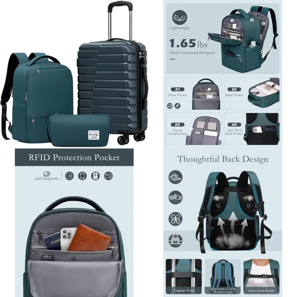 

Coolife Luggage Sets 3 Piece, 20In Carry On Luggage with Spinner Wheels PC Hardside Suitcase Set with Travel Backpack (Teal blue