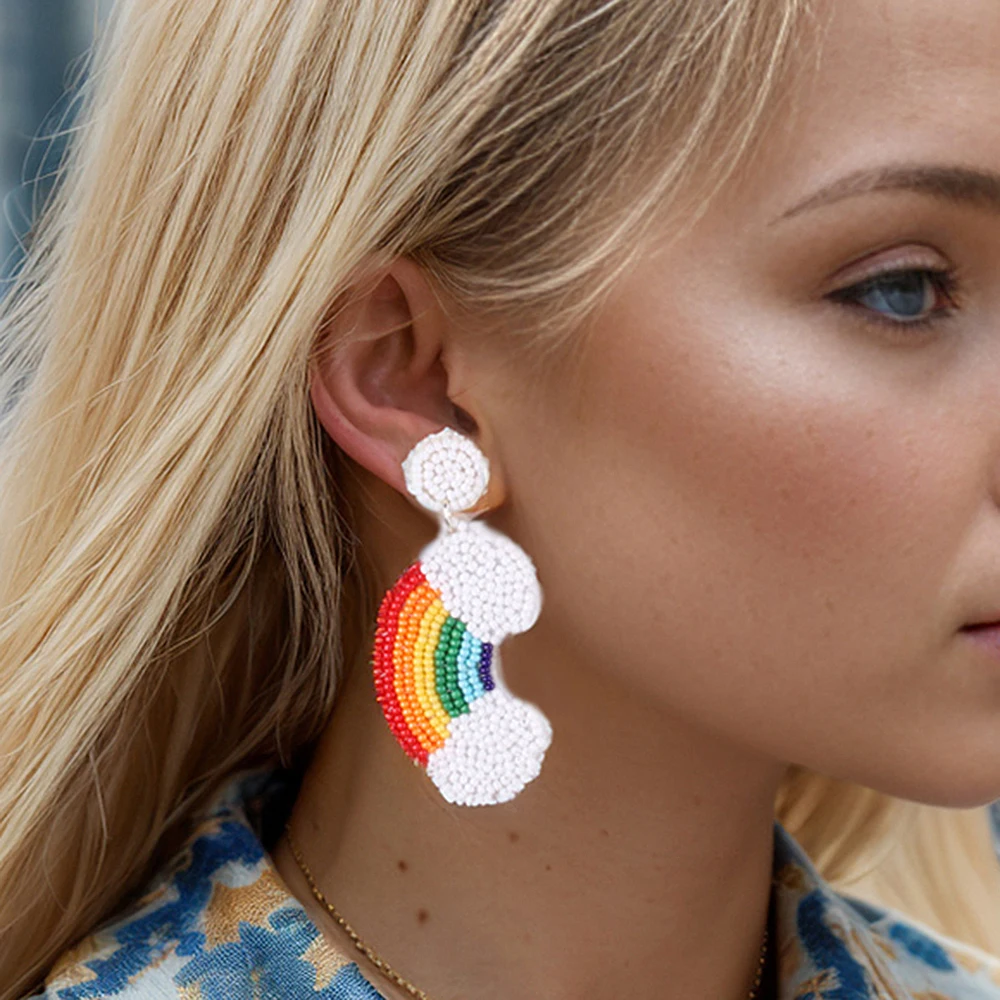 2023 New Pride Design  Rainbow Color Classic Style Heart  Square  Shape Landscape Nice Earrings For Women