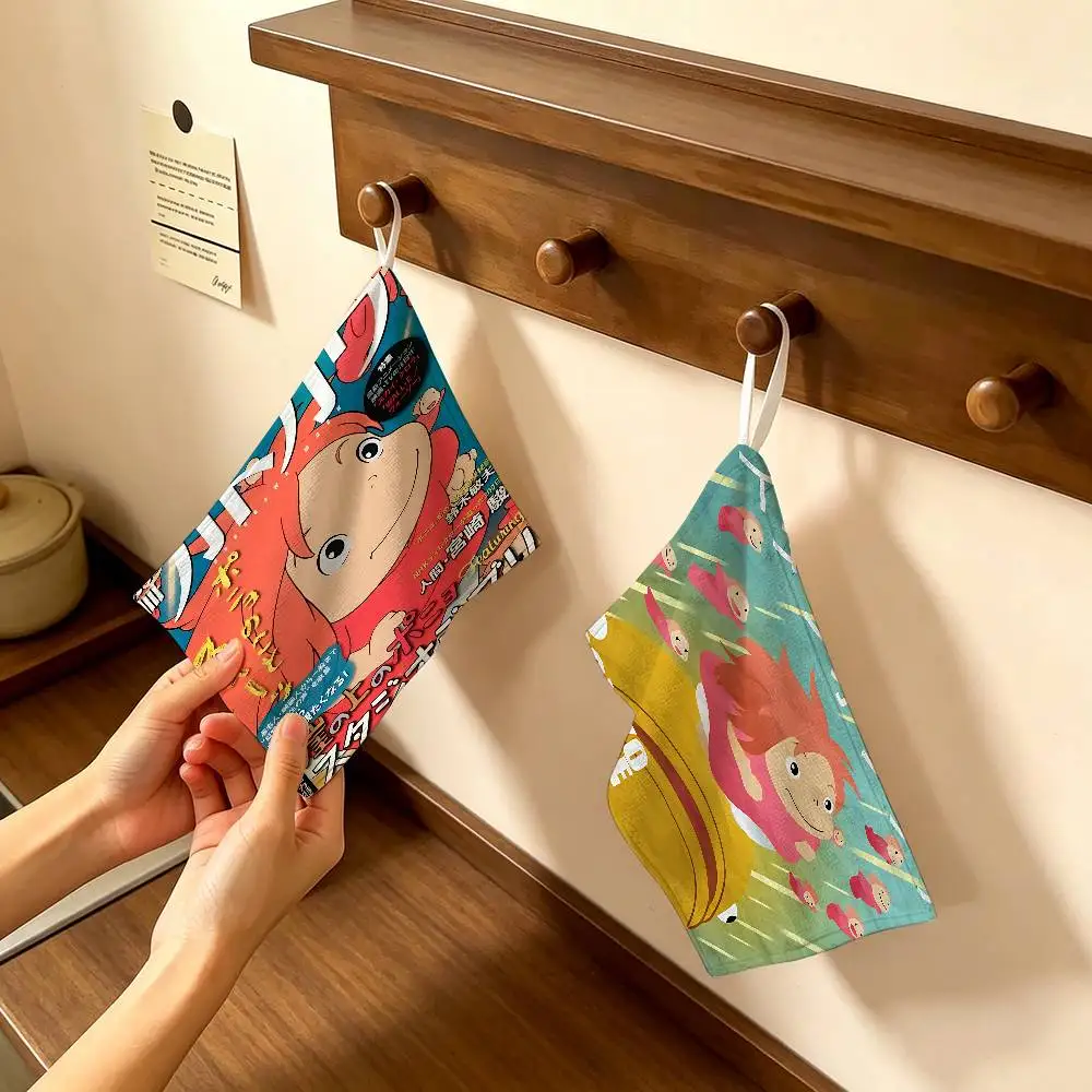 Anime P-ponyos Polyester Cotton Hanging Kitchen Towel, Skin Friendly Hand Wiping Towel for Hotel Cafe Household