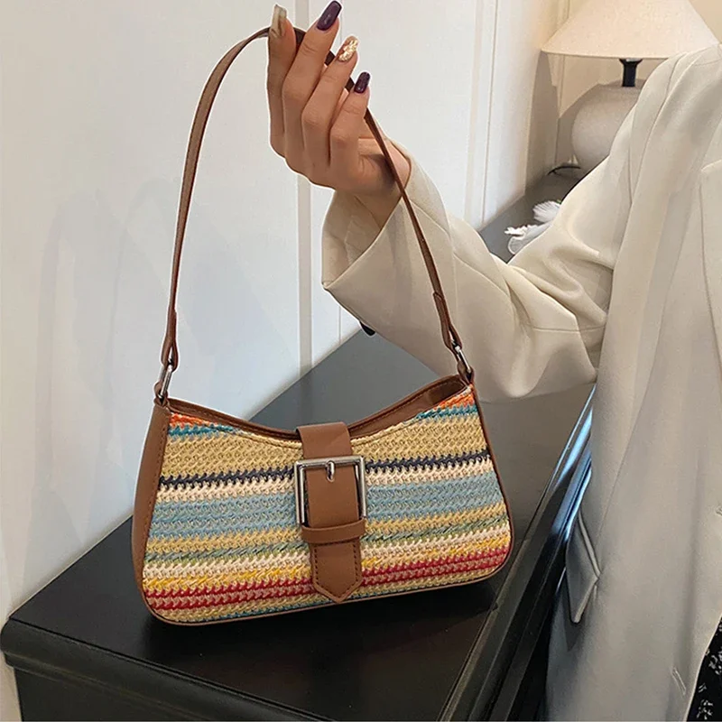 

Women Straw Woven Handwoven Tote Large Capacity Weaving Crossbody Simple Hobo Bag
