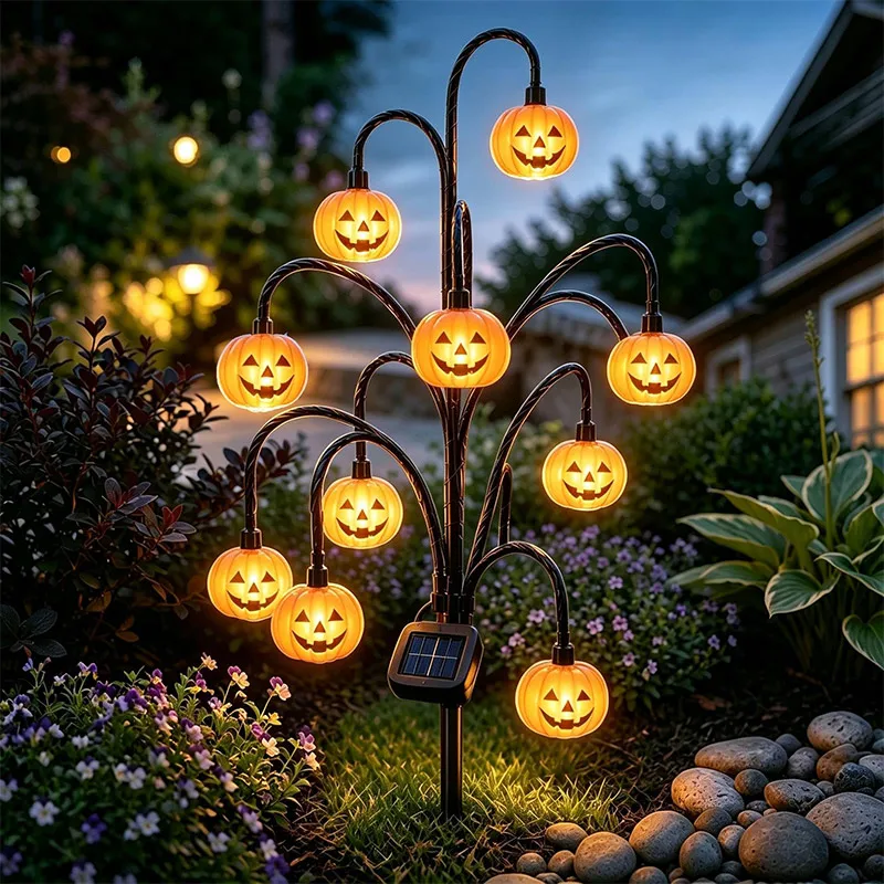 Solar Powered Halloween Ghost Tree Stake Light Outdoor Garden Yard Decor LED String Light Waterproof Festive Landscape Lighting