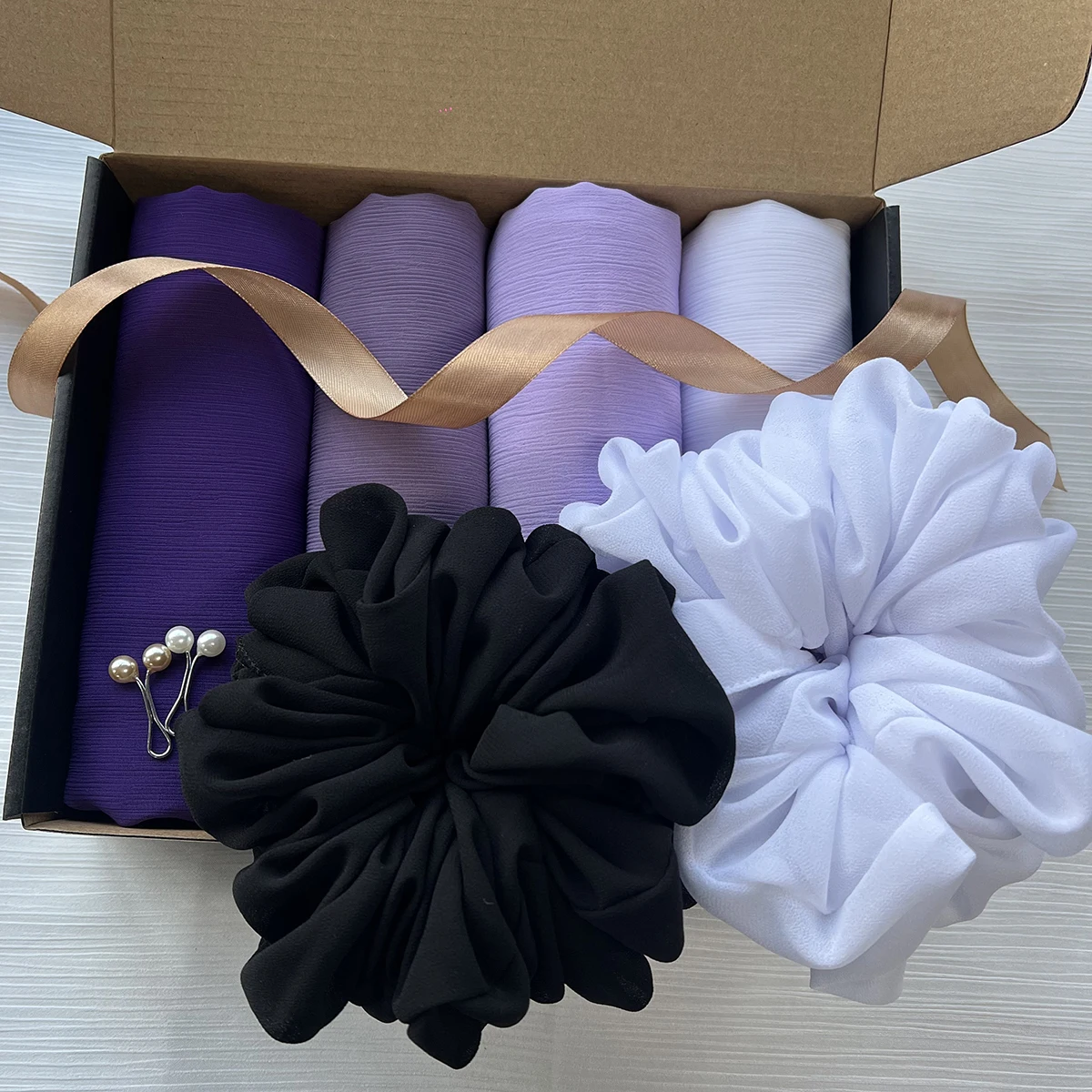 4pcs/box Custom Gift Box Premium Crinkle Chiffon Hijab Plain Crepe Scarf Malaysian Shawl Headscarf Women Accessories