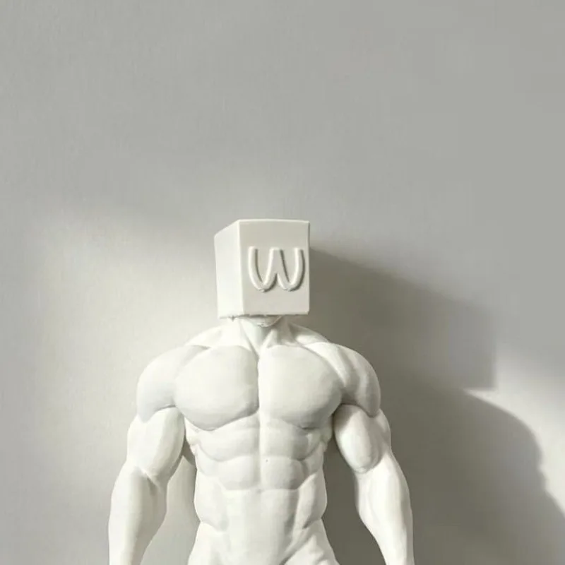 20cm Box Head Muscle Man Statue 3D Print White Mold Figure DIY Painting Desktop Art Decor Collection Display Ornament