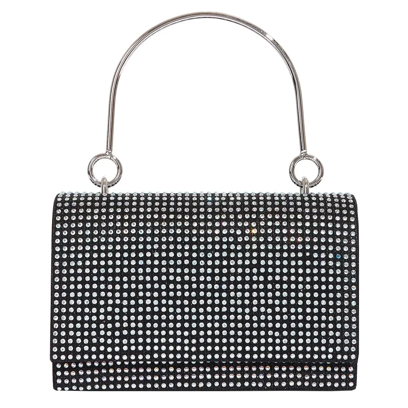 

Shiny Rhinestone Handbag Wedding Party Evening Bag Square Purse Fashion Silver Bag Women's Shoulder Bag