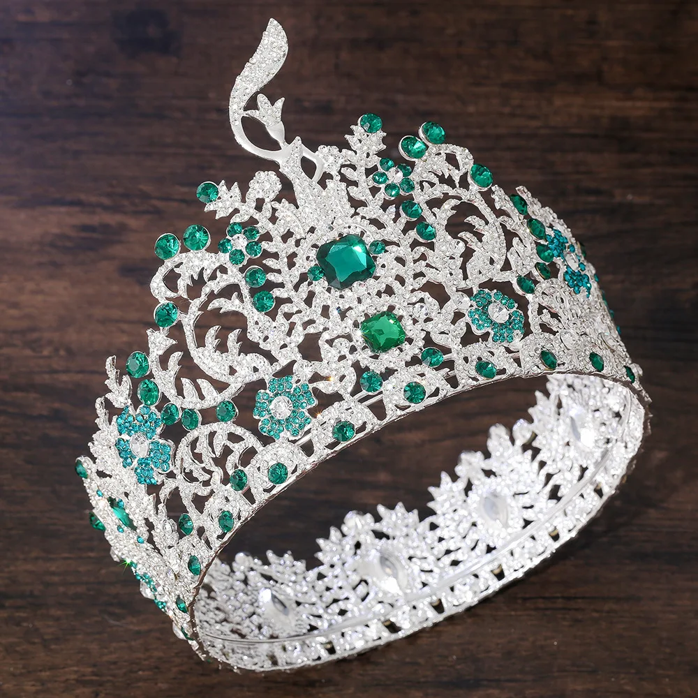 Baroque Miss Grand International Big Crown Round Wedding Pageant Rhinestone Crystal Tiaras Crown for Pageant Fans Hair Accessory