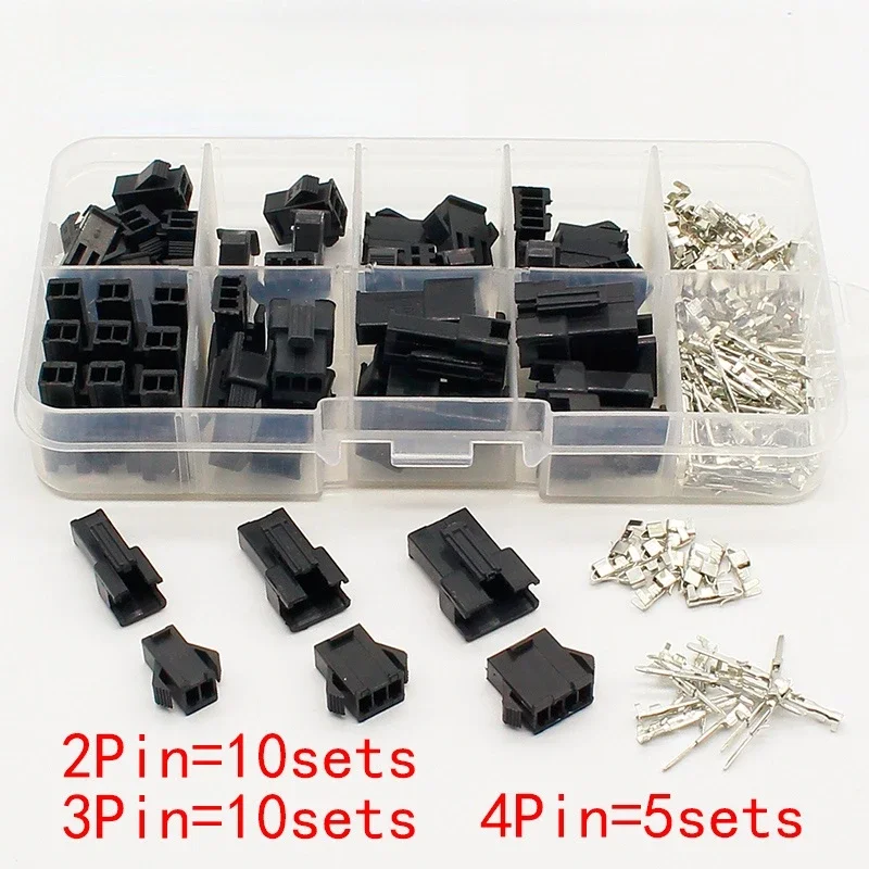 SM2.54 Kit de 25 juegos en caja, 2p, 3p, 4p, 2,54mm, paso hembra y macho, conectores de cabecera, adaptador