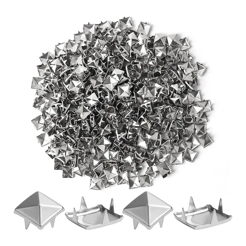 Special Four-Jaw Square Spikes 10Mm Silver Studs 1000 Pieces For Crafts For Clothing For Leather Jacket Punk Metal Design