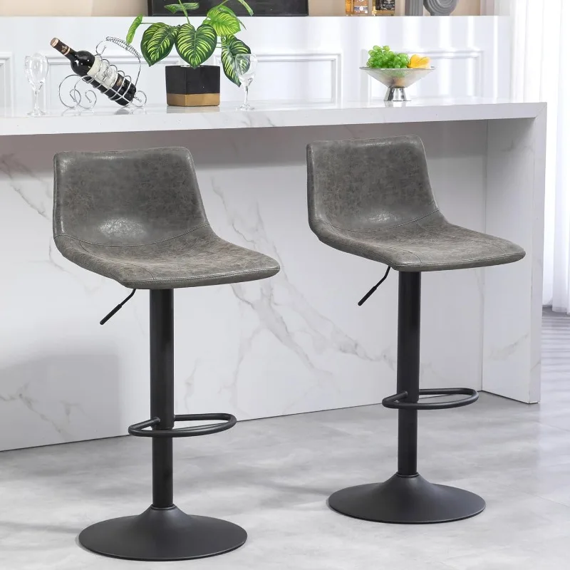 Bar Stools Set of 2 Counter Height, Swivel Barstools with Footrest and L Shape Back, Height Adjustable Modern Bar Chairs