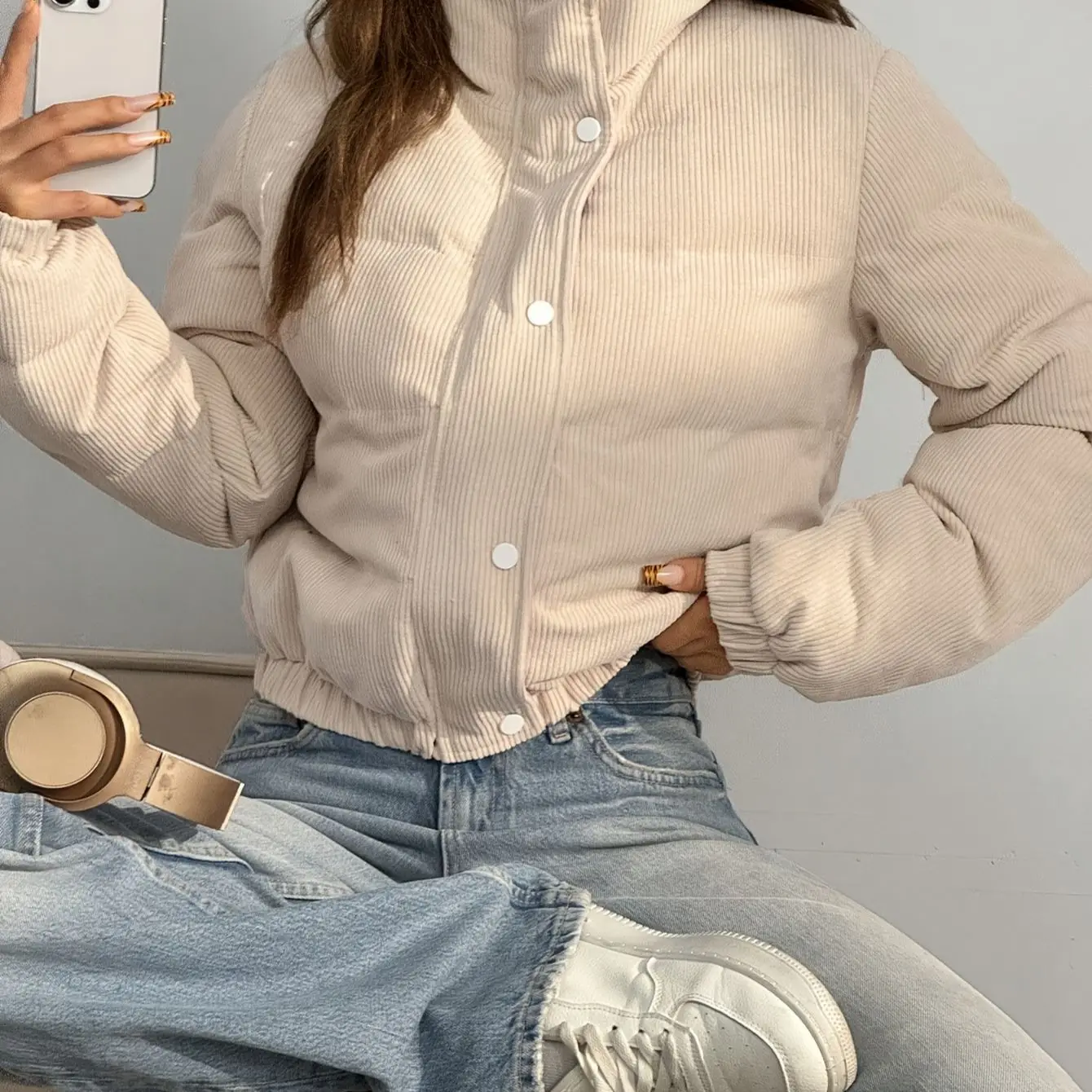 2025 Giacca in cotone con giacca in velluto a coste con bottone a pressione su entrambi i lati con nuova cerniera autunno e inverno