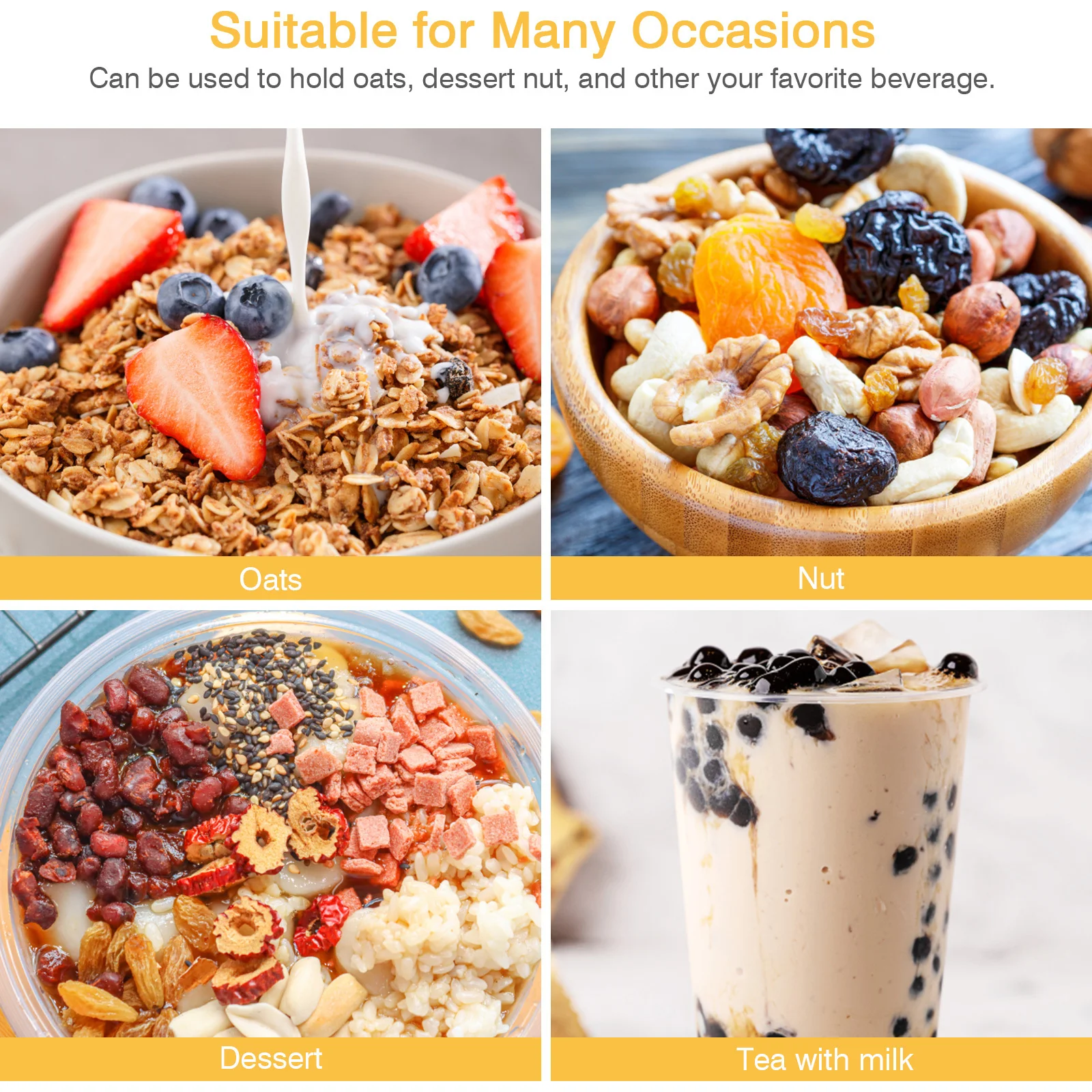 

2Pcs Wide Mouth Oatmeal Jars Set Portable Breakfast Cups Leakproof Airtight Lid Food Containers for Office