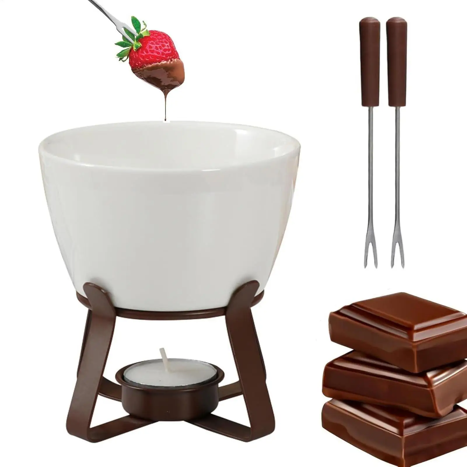 

300ml Chocolate Fondue Set Heat-Resistant Portable Ceramic Sweet Fondue Cup Chocolate Melting Mug for Dessert Cheese Butter