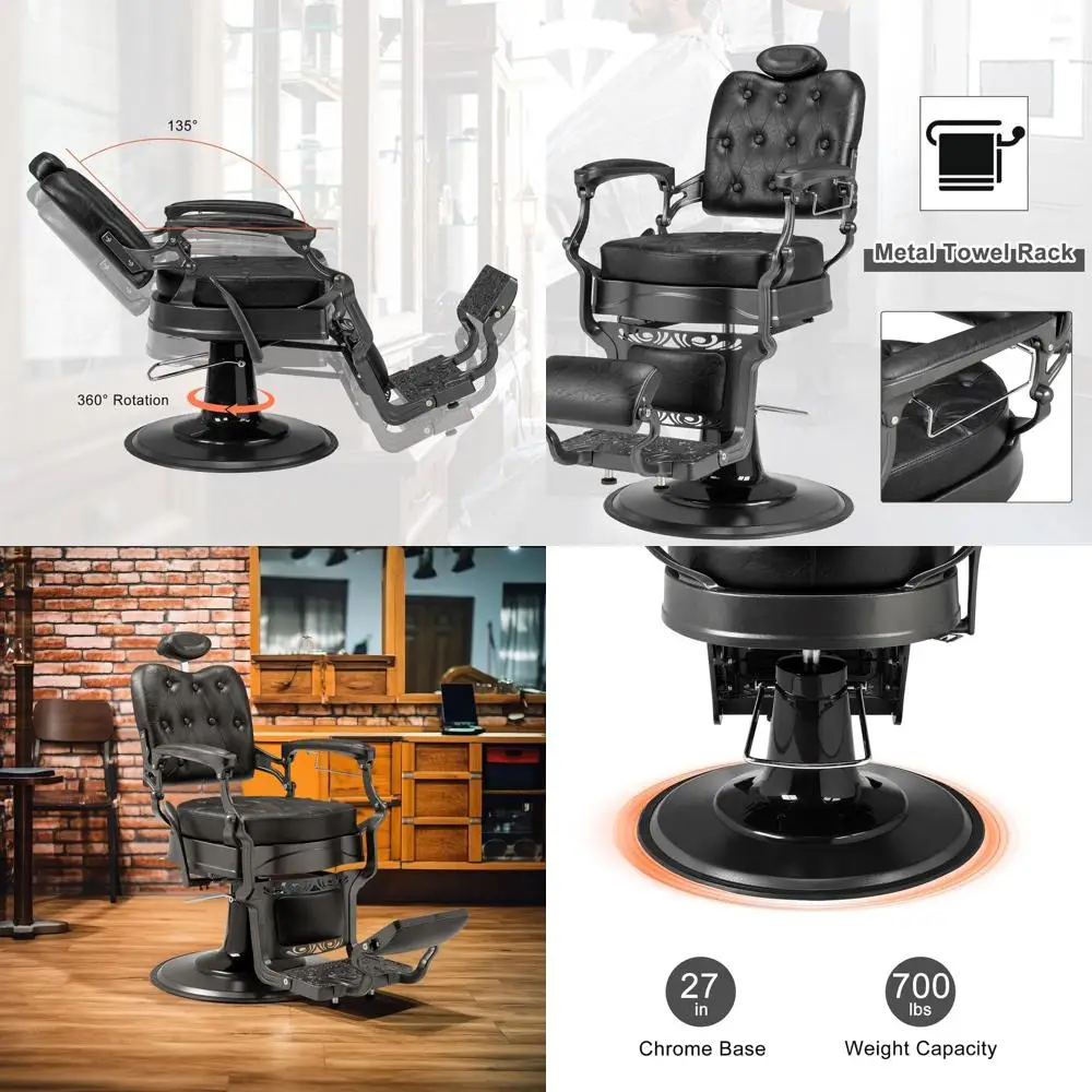 

Винтажное парикмахерское кресло промышленной прочности с гидравлическим наклоном, 360° ° Поворотная и квадратная спинка, поддерживающая до 700 фунтов для B