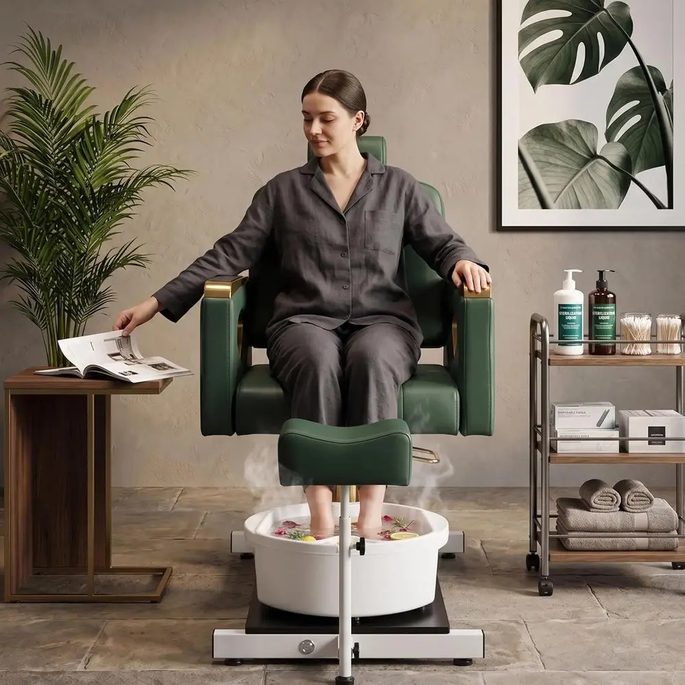 Pedicure Chair No Plumor Nail Tech, Adjustable Footrest and Massage Bath Bowl, Rolling Pedicure Stool, Portable Pedicure Station