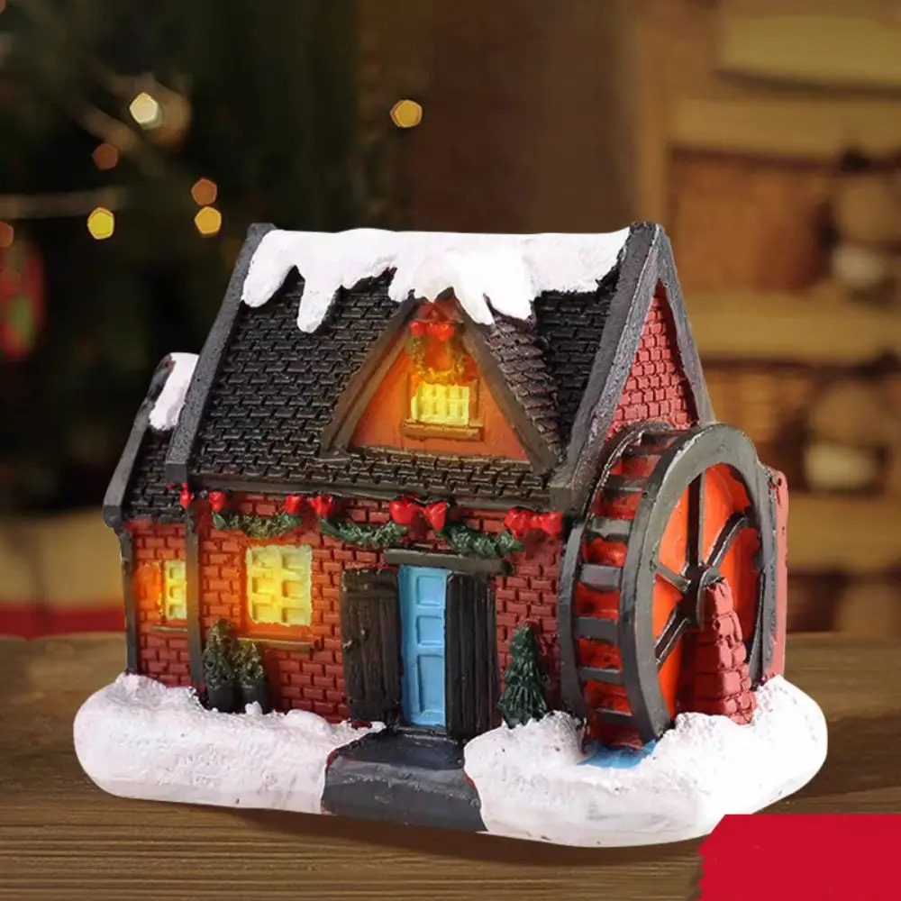 Cute Christmas Glowing Small House Resin Warm Light LED Light Snow House Elegant Luminous Mini House Miniature Home Xmas Decor