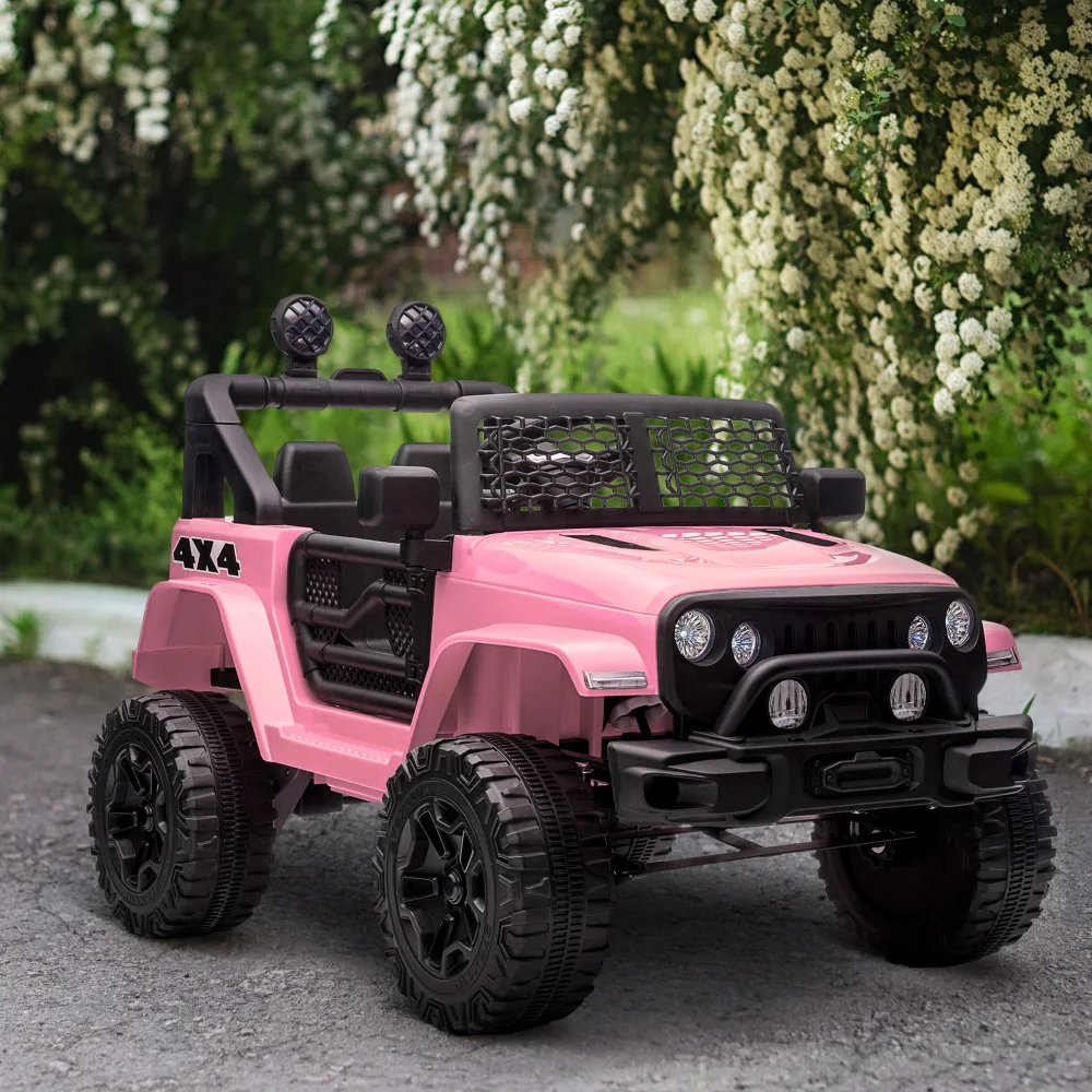 Kids Ride On Truck with Parent Remote Control,  Car with Spring Suspension, Adjustable Speed, LED Lights and Horn, Pink