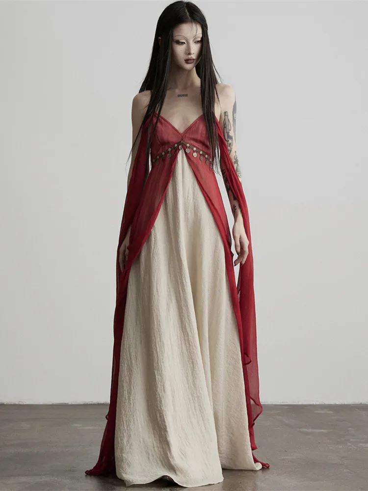 80-88cm Bust Summer Holiday Chic Slip Dresses Women French Elegant Double Layer Spaghetti Strap Dress with Lightweight Drape