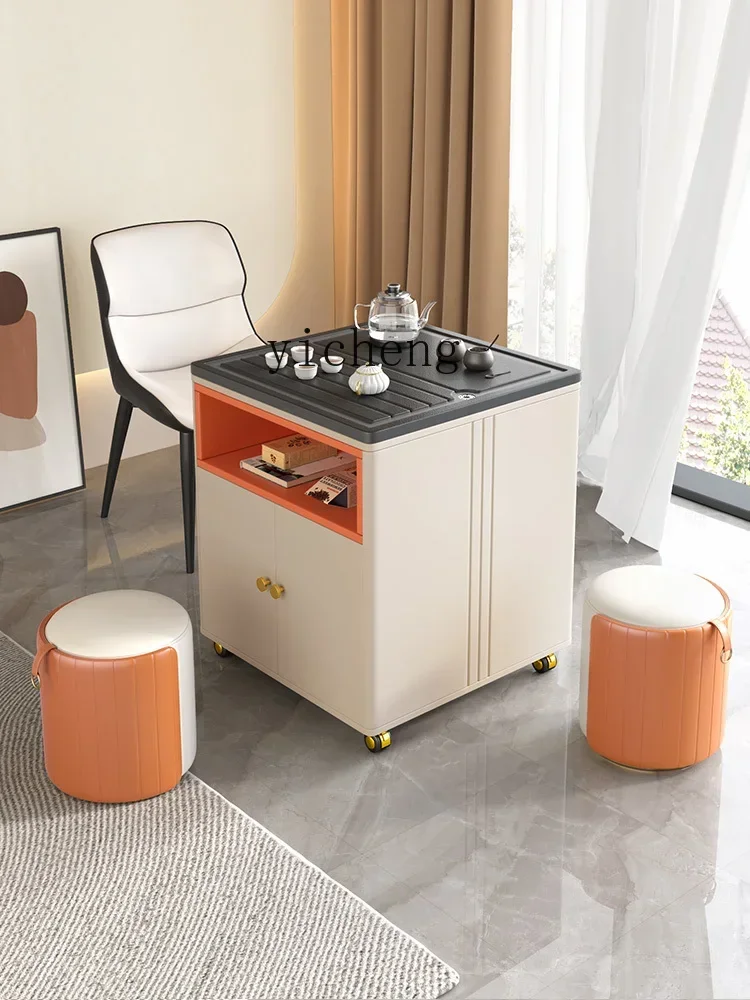 

Q1 Fire Stone Tea Table Smart Home Simple Light Luxury Tea Cabinet Living Room Balcony Mobile Kung Fu