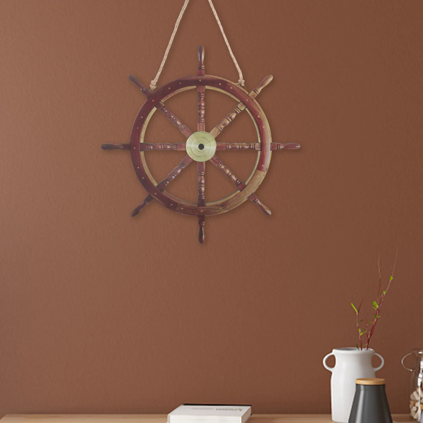 2Pcs Wooden Ship Wheel Wall Decor Rustic Vintage Nautical Marine Wall Hanging Pirate Party Decorations Cruise Boat Steering