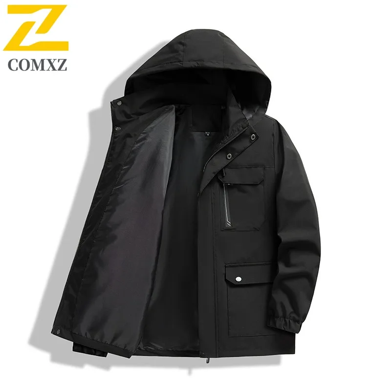 

Мужская куртка COMXZ, новинка 2025, для отдыха, съемный капюшон, легкое пальто для приключений на открытом воздухе, устойчивая к царапинам осенняя одежда для путешествий
